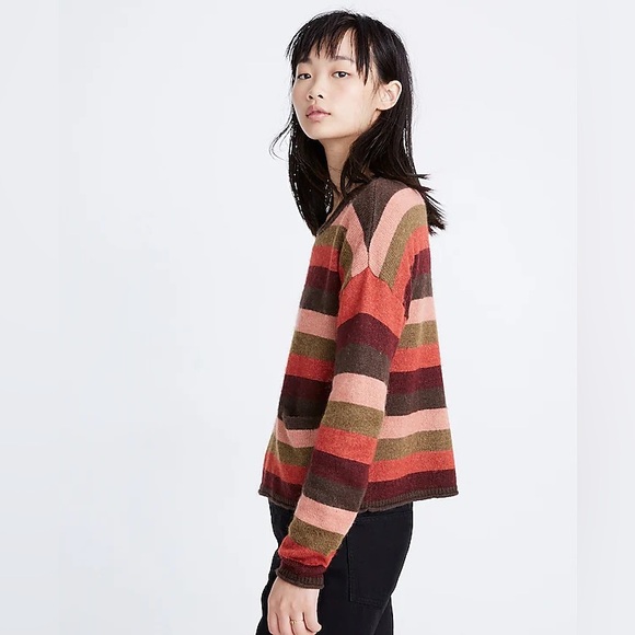 Madewell Chelsea Pocket Pullover Sweater in Multi-Stripe Long Sleeve Size Small - Picture 2 of 6